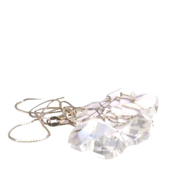 Vintage Crystal Snowflake Pendant Necklace, 925 Sterling Silver Chain - Picture 2 of 5